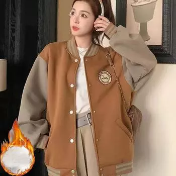 Винтажный стиль Perppy флисовая теплая толстовка с длинным рукавом свободного покроя осень-зима утолщенная женская куртка повседневная большая бейсбольная майка кардиган куртка M хаки