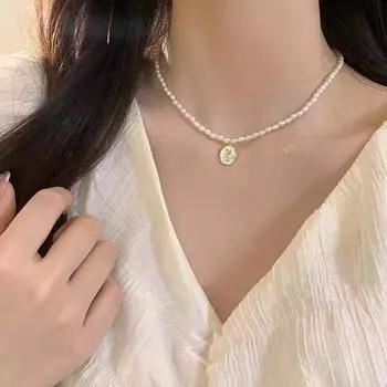 Винтажный стиль, простая жемчужная цепочка, колье-колье для женщин, свадебное ожерелье с подвеской в форме ракушки, модные украшения 40cm