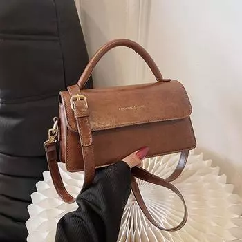 Винтажный стиль PU кожаная маленькая сумка через плечо с клапаном для женщин модная однотонная сумка из искусственной кожи, устойчивая к пятнам 22x8x13cm коричневый