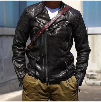 Винтажный стиль. Роскошная куртка из дубленой овчины. Качественное пальто из натуральной кожи без покрытия. Крутая кожаная одежда для мотоциклистов. XXL чёрный