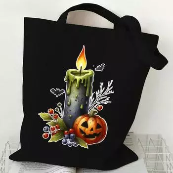 Винтажный стиль тыквенная шляпа ведьмы графическая холщовая сумка-тоут для женщин и мужчин Хэллоуин сумки для покупок ужас повседневная сумка-тыква на плечо