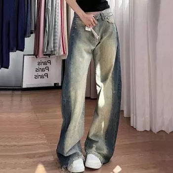 Винтажный стиль Высокая талия Джинсовые брюки Женские уличные повседневные дырчатые джинсы Женские осенне-зимние универсальные брюки Женские S синий