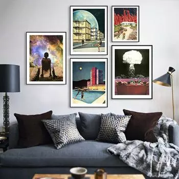 Винтажный сюрреализм, художественная живопись, Галактика, Земля, природа, пейзаж, постер, психоделический настенный художественный принт на холсте, семейная картина, домашний декор 21x30cm No Framed