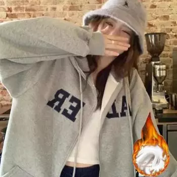 Винтажный свободный кардиган с капюшоном на флисовой подкладке, женская толстая куртка с капюшоном в стиле праздного стиля XS белый