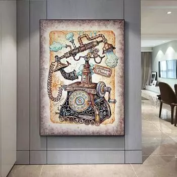 Винтажный телефон Картина на холсте Классические постеры и принты Настенная картина для гостиной Коридора Украшения дома Cuadros 21x30cm No Framed