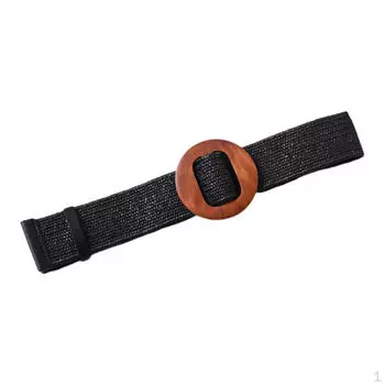 Винтажный тканый соломенный пояс с широким эластичным ремнем - черный, 102 см