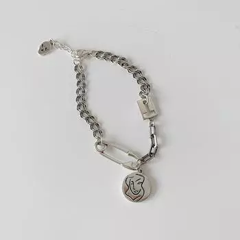 Винтажный толстый браслет-цепочка для женщин и мужчин с бантом и круглой биркой из стерлингового серебра 925 пробы, подарки на вечеринку S-B452