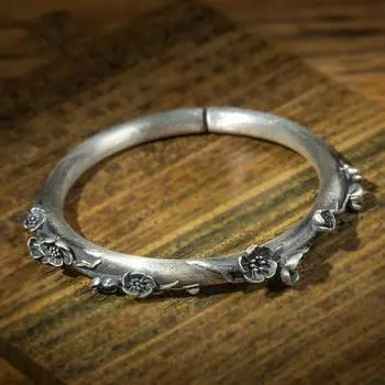 Винтажный трехмерный цветочный браслет с элегантным и универсальным отверстием, женский ювелирный браслет с цветком сливы 18CM