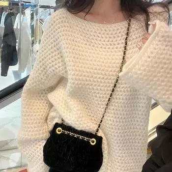 Винтажный трикотаж с длинным рукавом, топы, модный ажурный пуловер, женские свитера, осень-зима, французский стиль, вязаный свитер, свободная одежда 28509 One Size малиновый розовый