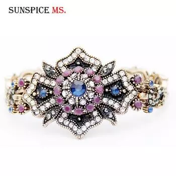 Винтажный турецкий женский браслет со стразами, антикварный золотой цвет, индийские этнические свадебные украшения, кавказская подвеска, цепочка на запястье