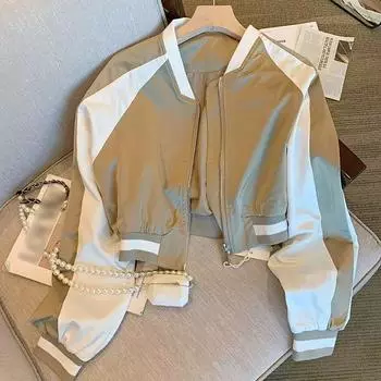 Винтажный укороченный бомбер, женские корейские модные короткие куртки, уличная одежда, спортивные пальто, верхняя одежда в стиле Харадзюку в стиле Харадзюку M хаки