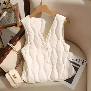 Винтажный ультратонкий жилет уличная одежда 2024 года, новый модный жилет осень-зима, теплая повседневная куртка с пуговицами и хлопковой подкладкой для женщин S чёрный