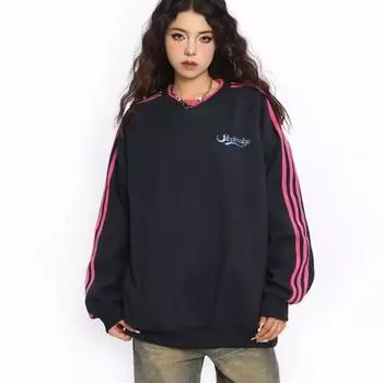 Винтажный уличный пуловер, толстовки для женщин Y2k, корейский оверсайз, толстовка в стиле хиппи, топы с длинными рукавами, осень-весна M чёрный