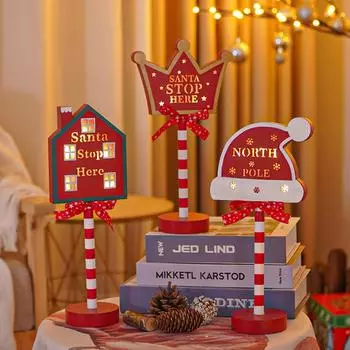 Винтажный уличный знак, светящийся металлический уличный знак с подставкой Винтажный рождественский уличный знак с надписью «Санта, остановитесь здесь» на северном полюсе, светодиодная буква