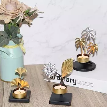 Винтажный уникальный 3D металлический подсвечник, железный художественный подсвечник в виде цветка и дерева, подсвечник ручной работы в виде листа, подставка для домашнего декора