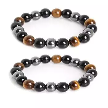 Винтажный унисекс браслет-цепочка из искусственного тигрового глаза с гематитом и черным агатом из бисера 10mm
