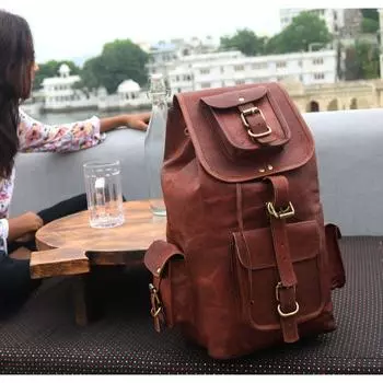 Винтажный унисекс повседневный коричневый кожаный рюкзак, дорожная сумка, рюкзак для ноутбука, рюкзак для коллажа. 12 X 16 X 6 in коричневый