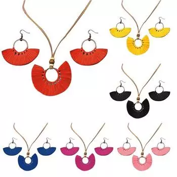 Винтажный веер в форме кисточки, круг, кулон, ожерелье, серьги-крючки, женский комплект ювелирных изделий розовый