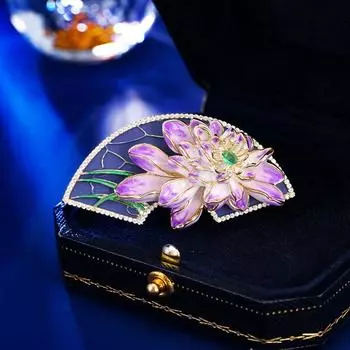 Винтажный веерный корсаж ручной работы с эмалью, слегка инкрустированный цирконием, элегантная брошь для пальто и костюма, булавка для женщин золотой