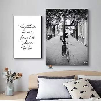 Винтажный велосипед Парижская башня Пейзаж Плакат Скандинавский черно-белый холст Картина Настенные картины Современная гостиная Домашний декор 21x30cm No Framed