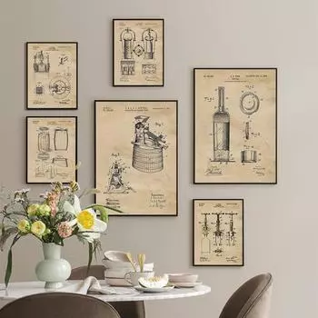 Винтажный винный патентный плакат с принтом, холст, настенный художественный декор, подарки для любителей вина для домашнего офиса, человек, пещера, студент, учитель, бармен, вентилятор A4 21x30cm no frame