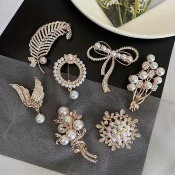 Винтажный воротник Брошь Цветок Бант Жемчуг Стразы Брошь Пальто Куртка Пуговица Аксессуары