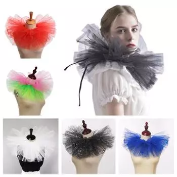 Винтажный воротник с оборками, съемный ретро-воротник, камея, ренессанс, накладной воротник, косплей чёрный/серебряный