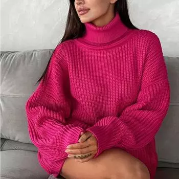 Винтажный вязаный свитер большого размера, женский элегантный толстый свободный свитер, пуловеры, женская корейская водолазка, однотонный вязаный топ L армия зеленый