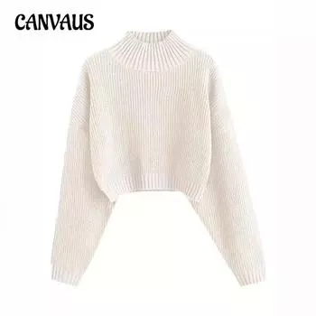 Винтажный вязаный свитер, мягкая свободная внутренняя рубашка, однотонный свитер с полувысоким воротом, легкая женская одежда для ветра S белый