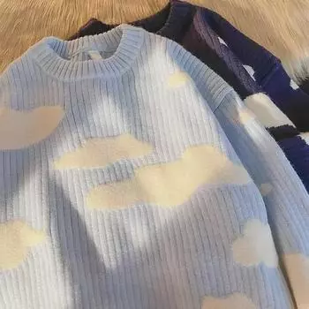 Винтажный вязаный свитер в японском стиле - унисекс ретро мода Гонконга XL темно-синий