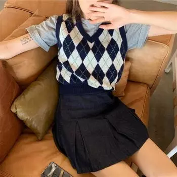 Винтажный вязаный жилет с v-образным вырезом, женский свитер на весну и осень, короткая верхняя одежда, жилет без рукавов с плечами, свитер, женский топ One Size зелёный