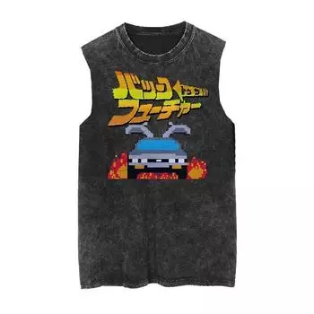 Винтажный выстиранный жилет Назад в будущее Гоночный автомобиль Кинопринты Футболка без рукавов Мужская одежда для зала Майка M