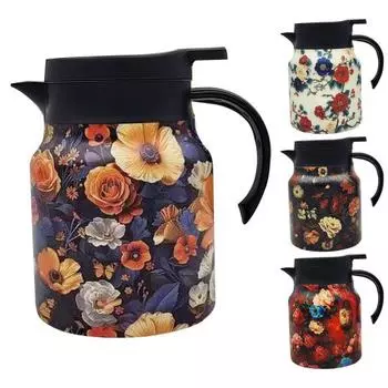 Винтажный заварочный чайник с цветочным узором и встроенным фильтром, V-образным носиком, заварочный чайник с напорной водой, изолированный заварочный чайник из нержавеющей стали объемом 1000 мл Plastic handle