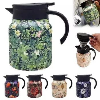 Винтажный заварочный чайник с цветочным узором и встроенным фильтром, V-образным носиком, заварочный чайник с защитой от проливания, легко наливаемый кофеварка для горячих напитков 800ML Plastic handle розовый