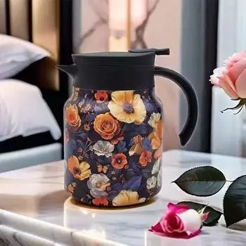 Винтажный заварочный чайник с цветочным узором и встроенным фильтром, V-образным носиком, заварочный чайник с напорной водой, изолированный заварочный чайник из нержавеющей стали объемом 1000 мл Plastic handle
