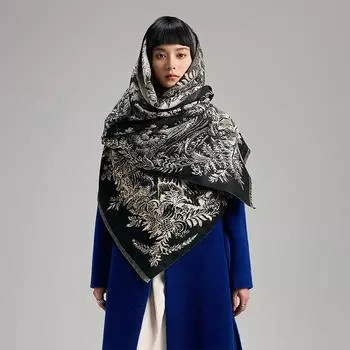 Винтажный завод лесной пейзаж шарф шаль роскошный женский теплый воротник для женщин 185cm серый