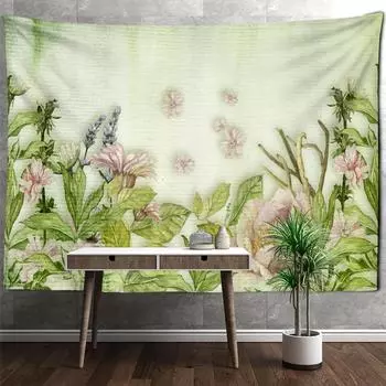 Винтажный зеленый гобелен с тропическими растениями, настенный психоделический колдовство, тайна общежития, домашний декор для гостиной 95x70cm