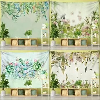 Винтажный зеленый тропический растительный декоративный гобелен для домашнего декора, гостиной, офиса, гобелен 100x75cm