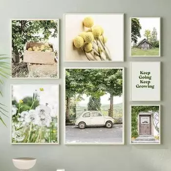 Винтажный зеленый велосипед с цветами HD холст настенный художественный постер для гостиной спальни ретро мини-тележка дизайн идеальный домашний декор 21cm30cm NoFrame