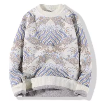 Винтажный жаккардовый вязаный свитер для мужчин, модные мужские пуловеры с принтом M синий