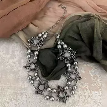 Винтажный жемчужный бусы чокер полые жемчужины металлическое ожерелье крутое женское ключичная цепочка унисекс серый