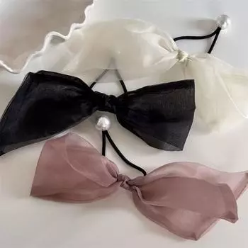 Винтажный жемчужный головной убор в корейском стиле, повязка на голову, резинка для волос с бантом, для девочек чёрный