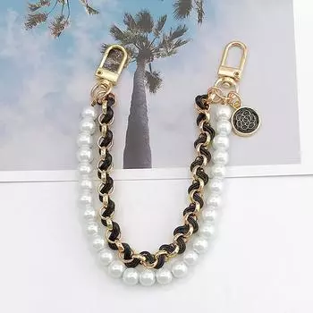 Винтажный жемчужный ремешок для сумки, двухслойная цепочка, жемчужный ремешок для телефона чёрный