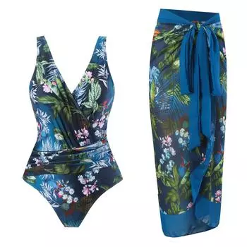 Винтажный женский цельный купальник и юбка, купальник, накидка, женское праздничное пляжное платье в стиле ретро, асимметричная летняя одежда для серфинга S