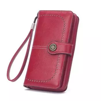 Винтажный женский кошелек большой емкости, монохромный, многокарточный, длинный кошелек, многофункциональный ремешок на молнии, ремешок на запястье, новый