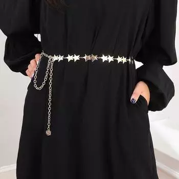 Винтажный женский поясной ремень, женский металлический пояс-цепочка со звездой и пентаграммой, пояс-цепочка с кисточками, женские декоративные украшения для тела золотой