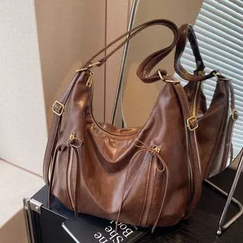 Винтажный женский рюкзак большой емкости, стильный простой рюкзак, сумка-тоут, сумка на плечо для поездок на работу коричневый