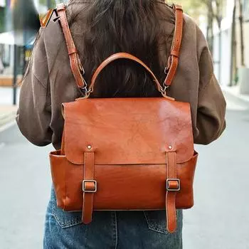 Винтажный женский рюкзак из кожи растительного дубления Premium Sense, сумка-тоут на одно плечо, деловой рюкзак для поездок на работу One Size чёрный