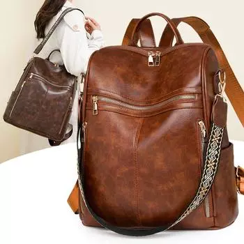 Винтажный женский рюкзак из мягкой кожи, многофункциональный школьный рюкзак большой емкости коричневый