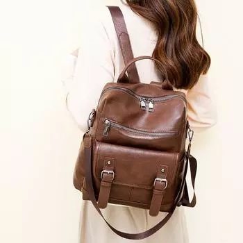 Винтажный женский рюкзак из мягкой кожи с кисточками, многофункциональный дорожный рюкзак коричневый